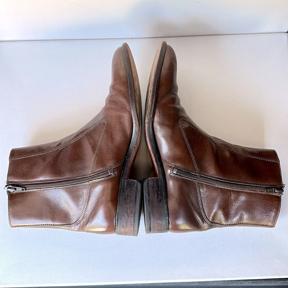 Vintage Florsheim Brown Leather Zip Up Square Toe Chelsea Boots Size 9 1/2 mens